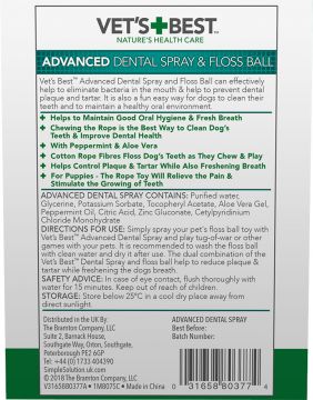 Vet’s Best hammashoitosuihke 120ml + köysipallo