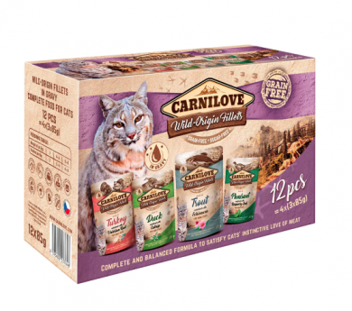 Carnilove Kissan märkäruoka fileinä kastikkeessa annospussissa, Lajitelma, 12 x 85 g
