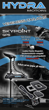 Hydra Skypoint GPS 12V keulasähkömoottori, työntövoima 65lbs, rikipituus 54". Sopii suola/makeaan veteen