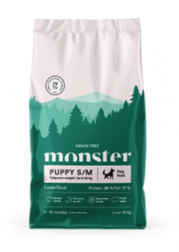 Monster Dog Grain Free Puppy S/M Lamb/Duck 12 kg