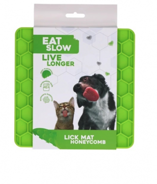 Eat Slow Live Longer Lick Mat Honeycomb Green